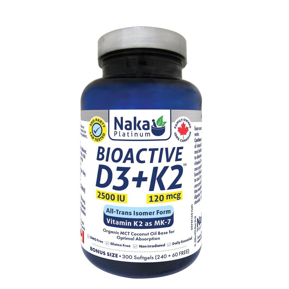 Naka Bioactive Vitamin D3 2,500 + K2 300 Softgels - Nutrition Plus