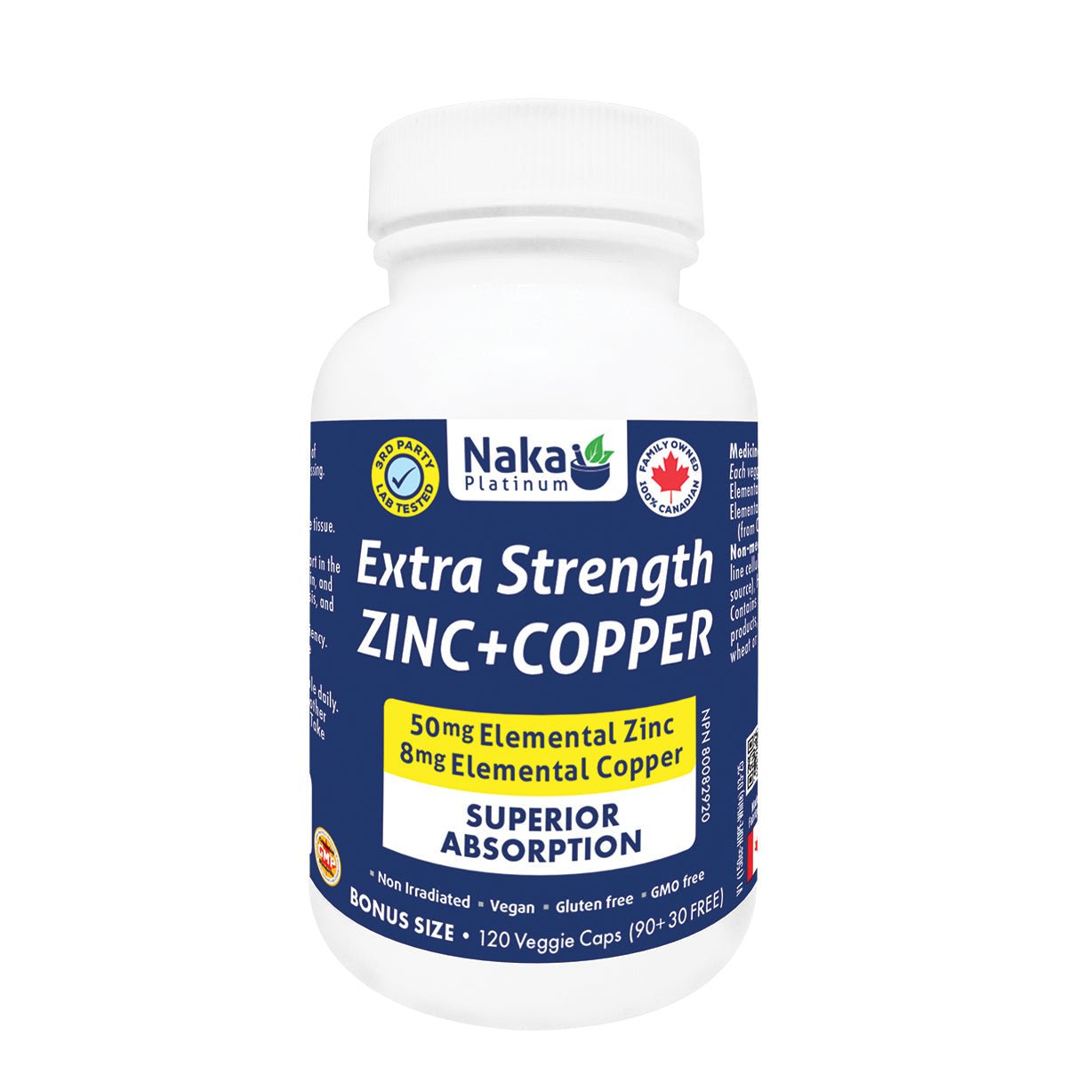 Naka Extra Strength Zinc + Copper 120 Veg Capsules - Nutrition Plus