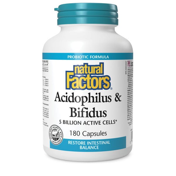 Natural Factors Acidophilus & Bifidus Regular Strength 180 Capsules - Nutrition Plus