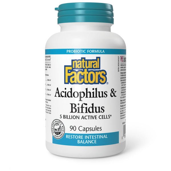 Natural Factors Acidophilus & Bifidus Regular Strength 90 Capsules - Nutrition Plus