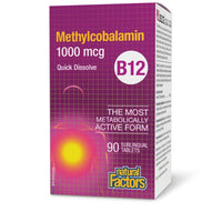 Thumbnail for Natural Factors B12 Methylcobalamin 1000 mcg Sublingual Tablets - Nutrition Plus