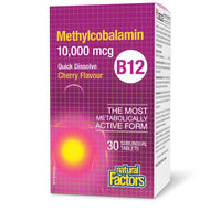 Thumbnail for Natural Factors B12 Methylcobalamin 10,000 mcg, Cherry Flavour 30 Sublingual Tablets - Nutrition Plus