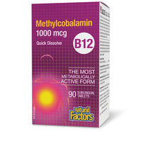 Thumbnail for Natural Factors B12 Methylcobalamin 1000mcg 90 Sublingual Tablets - Nutrition Plus