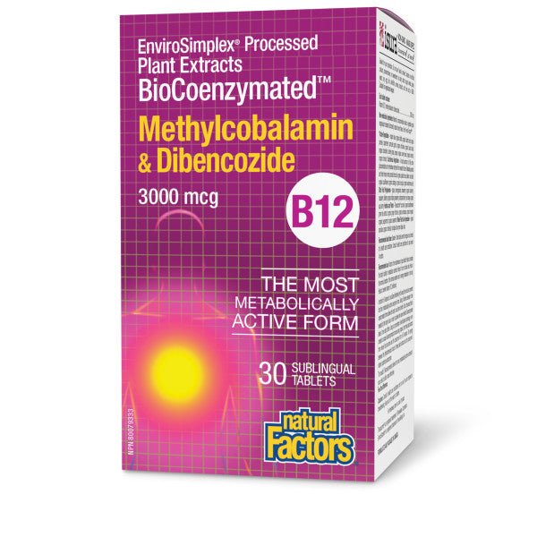 Natural Factors BioCoenzymated Methylcobalamin & Dibencozide 3,000mcg 30 Sublingual Tablets - Nutrition Plus