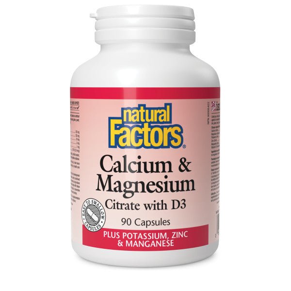 Natural Factors Cal & Mag with D3 Plus Potassium, Zinc & Manganese 90 Capsules - Nutrition Plus
