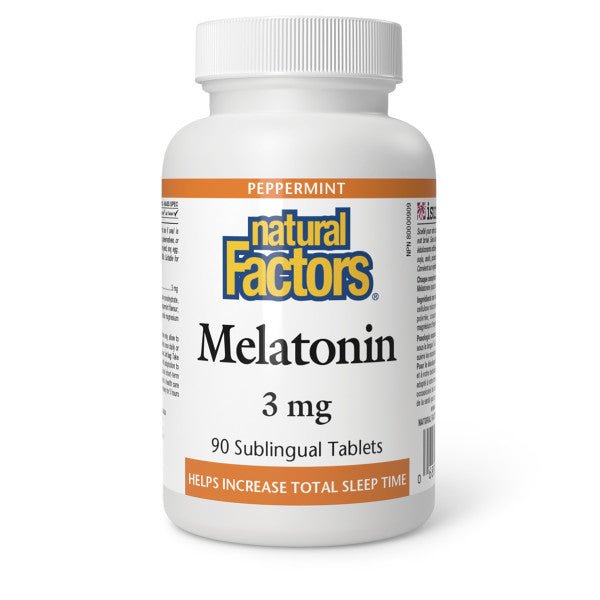 Natural Factors Melatonin 3 mg, peppermint Sublingual Tablets - Nutrition Plus