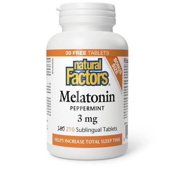 Natural Factors Melatonin 3 mg, peppermint Sublingual Tablets - Nutrition Plus