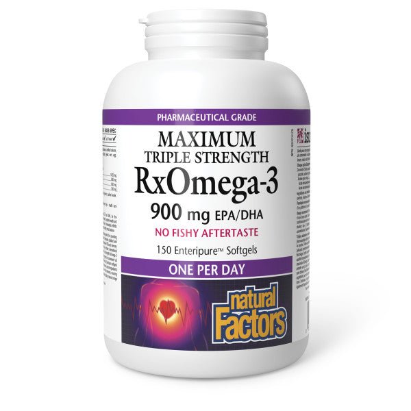 Natural Factors RxOmega-3 Maximum Triple Strength 900 mg 150Enteripure® Softgels - Nutrition Plus