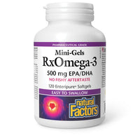 Thumbnail for Natural Factors RxOmega-3 Mini-Gels 500mg 120 Enteripure® Softgels - Nutrition Plus