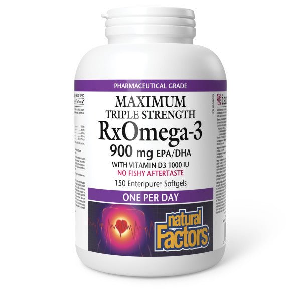 Natural Factors RxOmega - 3 with Vitamin D3 Maximum Triple Strength 900mg 150 Softgels - Nutrition Plus