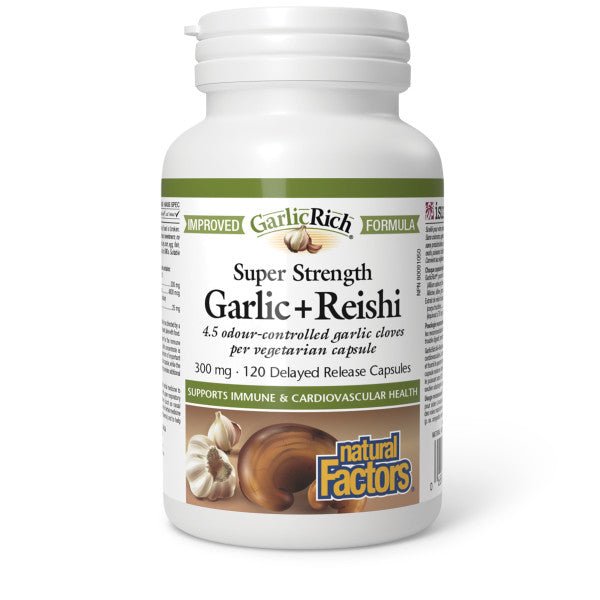 Natural Factors Super Strength Garlic + Reishi 300 mg DR 120 Veg Capsules - Nutrition Plus