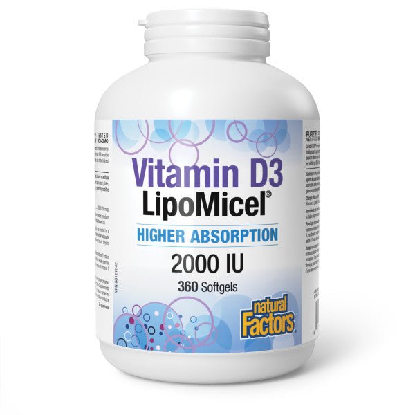 Natural Factors Vitamin D3 LipoMicel® 2000 IU 360 softgels - Nutrition Plus