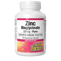 Thumbnail for Natural Factors Zinc Bisglycinate 50 mg 120 Vegetarian Capsules - Nutrition Plus