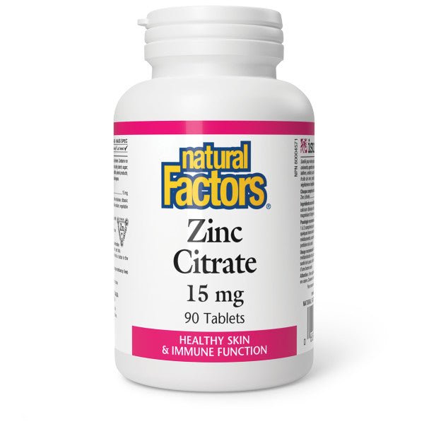 Natural Factors Zinc Citrate 15 mg 90 Tablets - Nutrition Plus