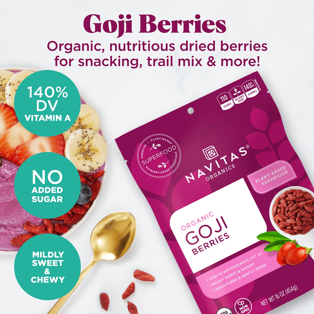 Navitas Organics, Organic Goji Berries 227 Grams - Nutrition Plus