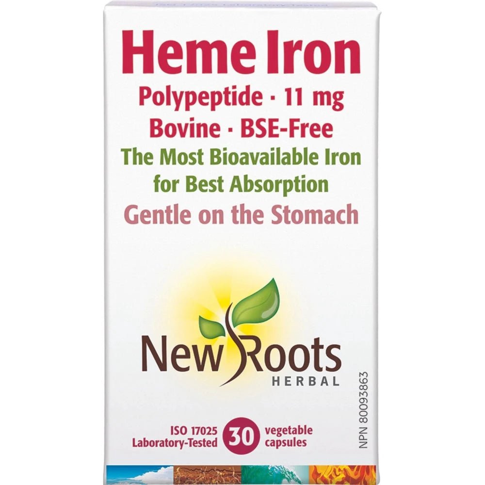 New Roots Heme Iron (Bovine) 30 Veg Capsules - Nutrition Plus