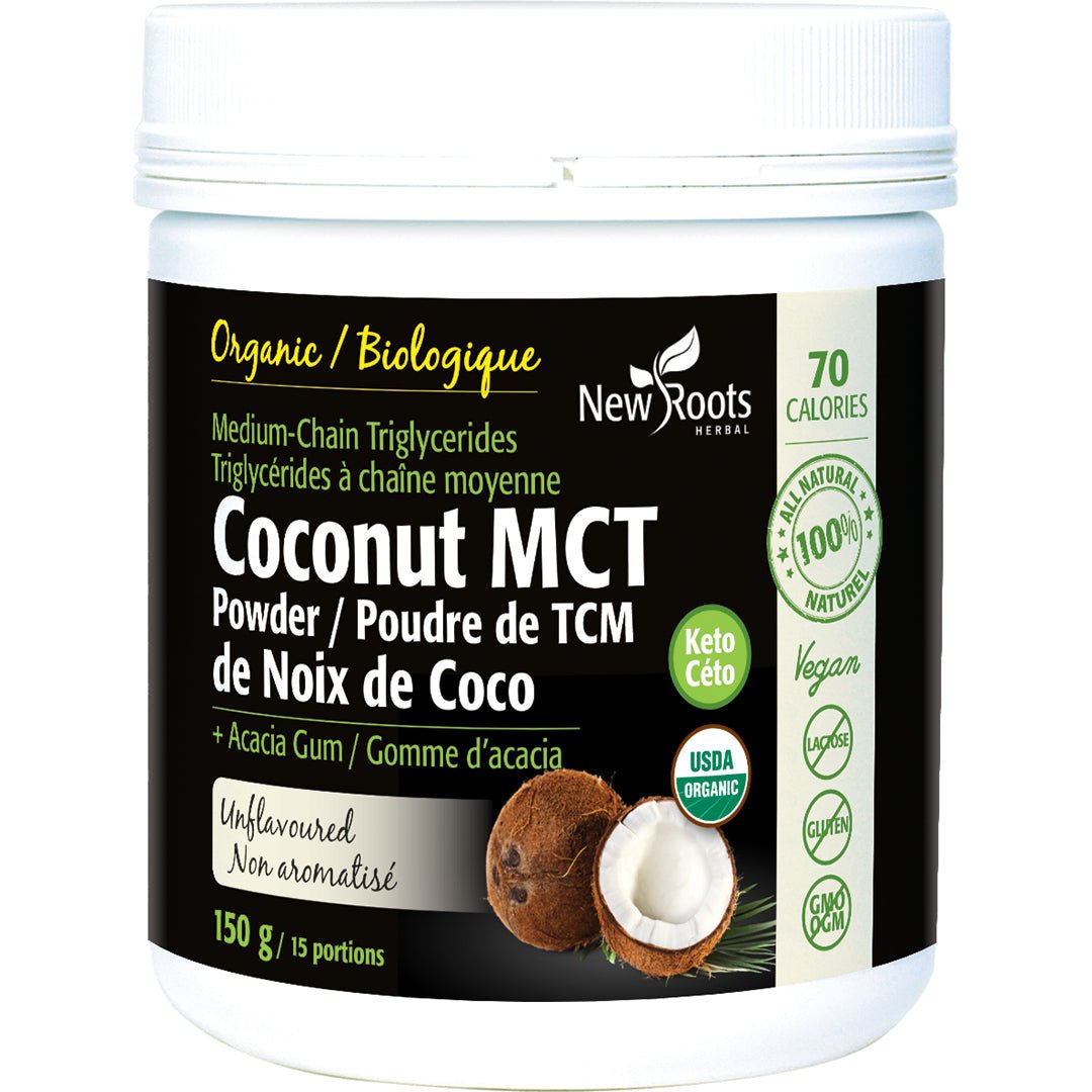 New Roots Organic Coconut MCT Powder, 150 Grams - Nutrition Plus