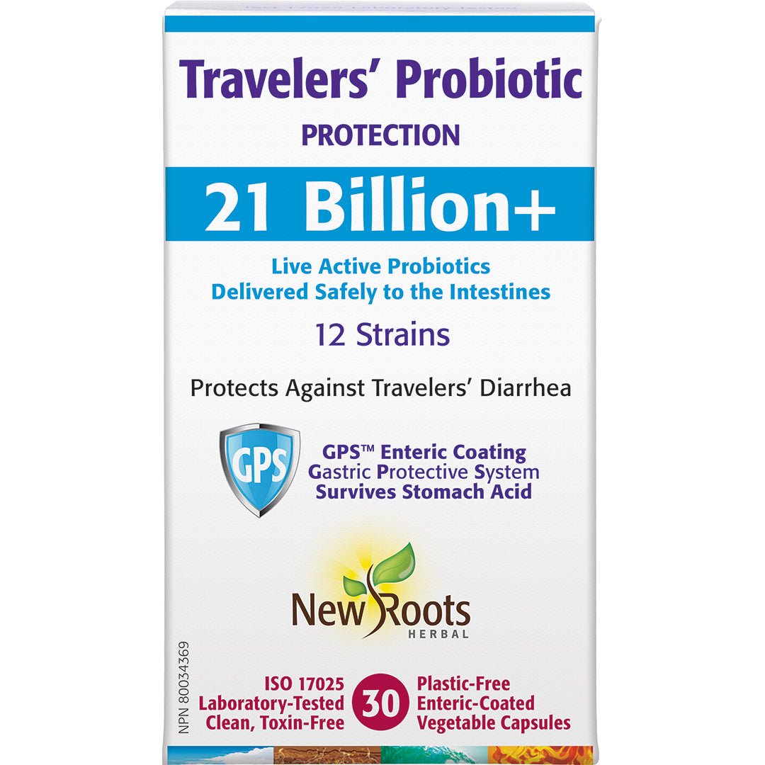 New Roots Travelers’ Probiotic 30 Enteric Coated Veg Capsules - Nutrition Plus