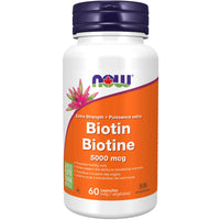 Thumbnail for Now Biotin 5,000mcg 60 Veg Capsules - Nutrition Plus