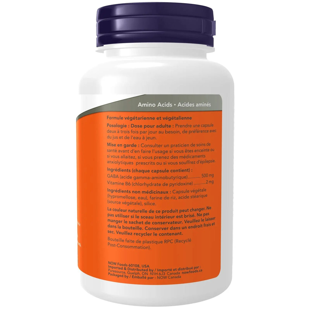NOW Foods GABA 500 Mg With Vitamin B-6 - 100 Veg Capsules, Non-GMO & Halal