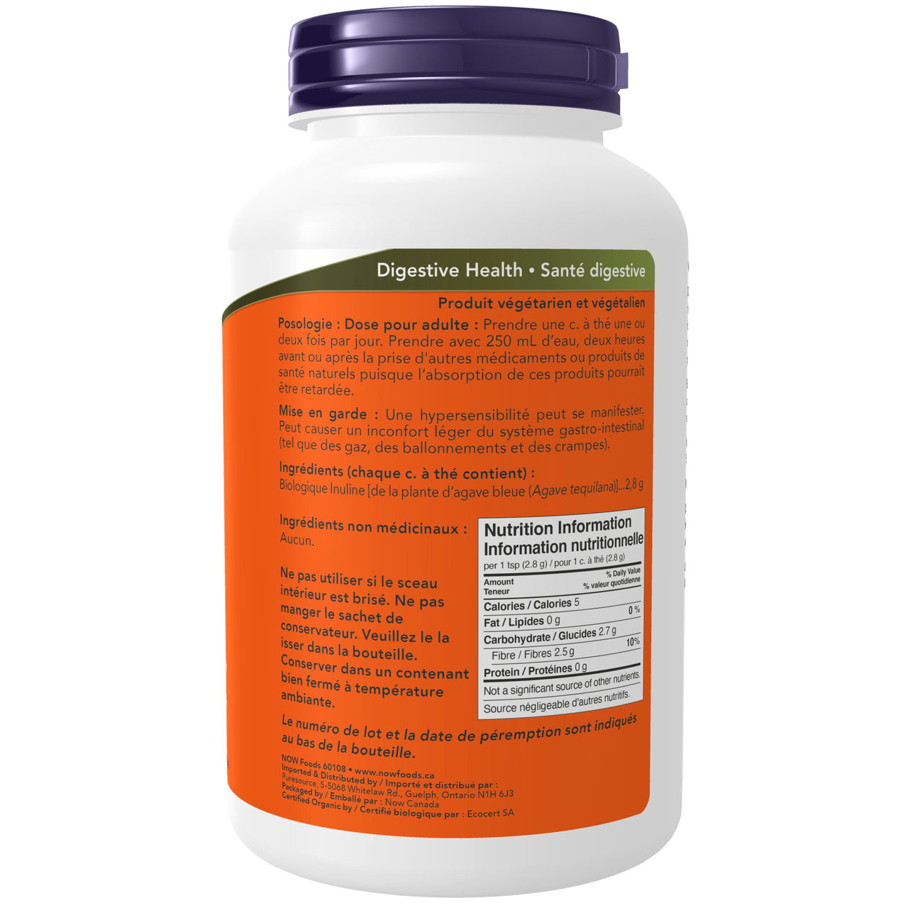 Now Inulin Powder, Organic 227 Grams - Nutrition Plus