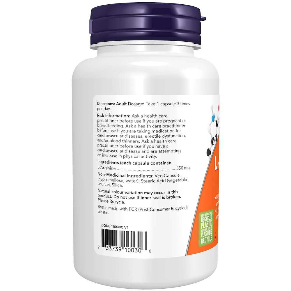 Now L-Arginine 550mg 100 Veg Capsules - Nutrition Plus