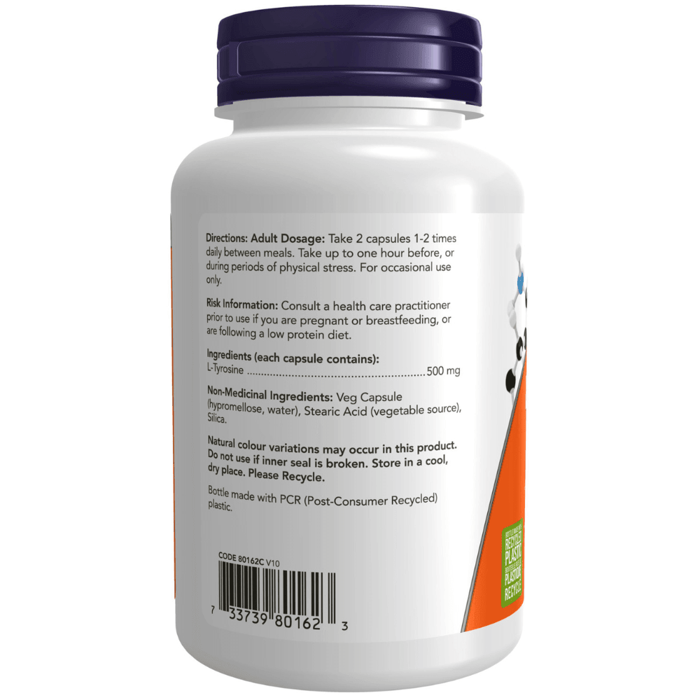 Now L-Tyrosine 500mg 120 Veg Capsules - Nutrition Plus