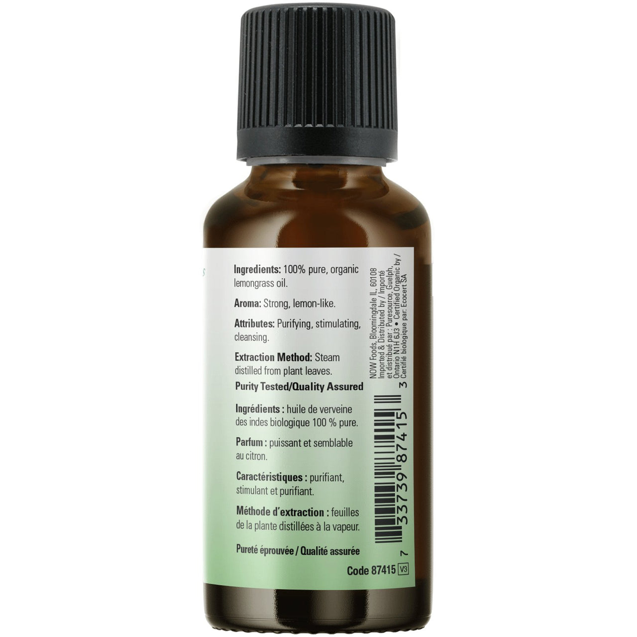 Now Lemongrass Oil, Organic 30mL - Nutrition Plus