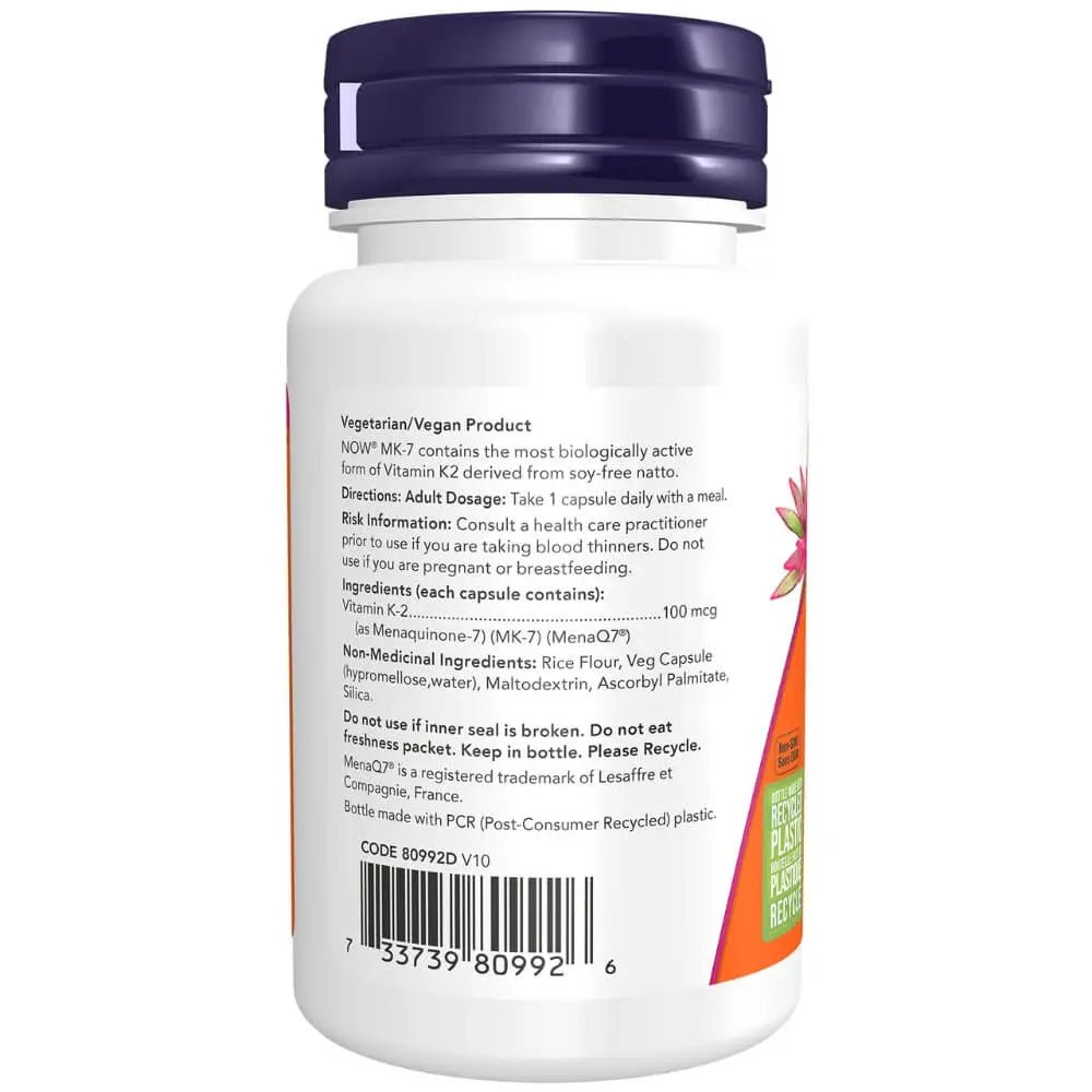 Now MK-7 Vitamin K-2 100mcg 60 Veg Capsules - Nutrition Plus