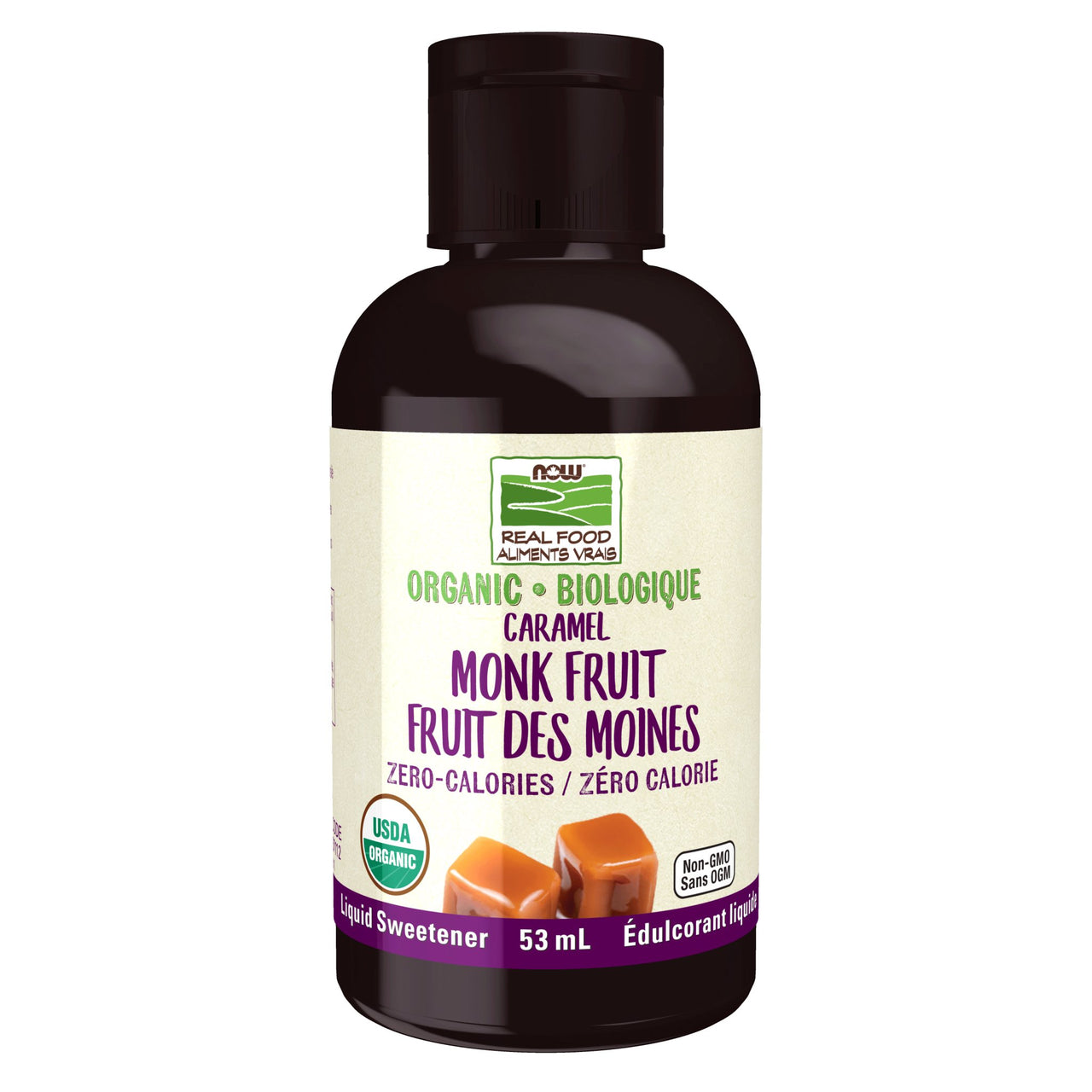 Now Organic Monk Fruit Liquid, Caramel 59mL - Nutrition Plus