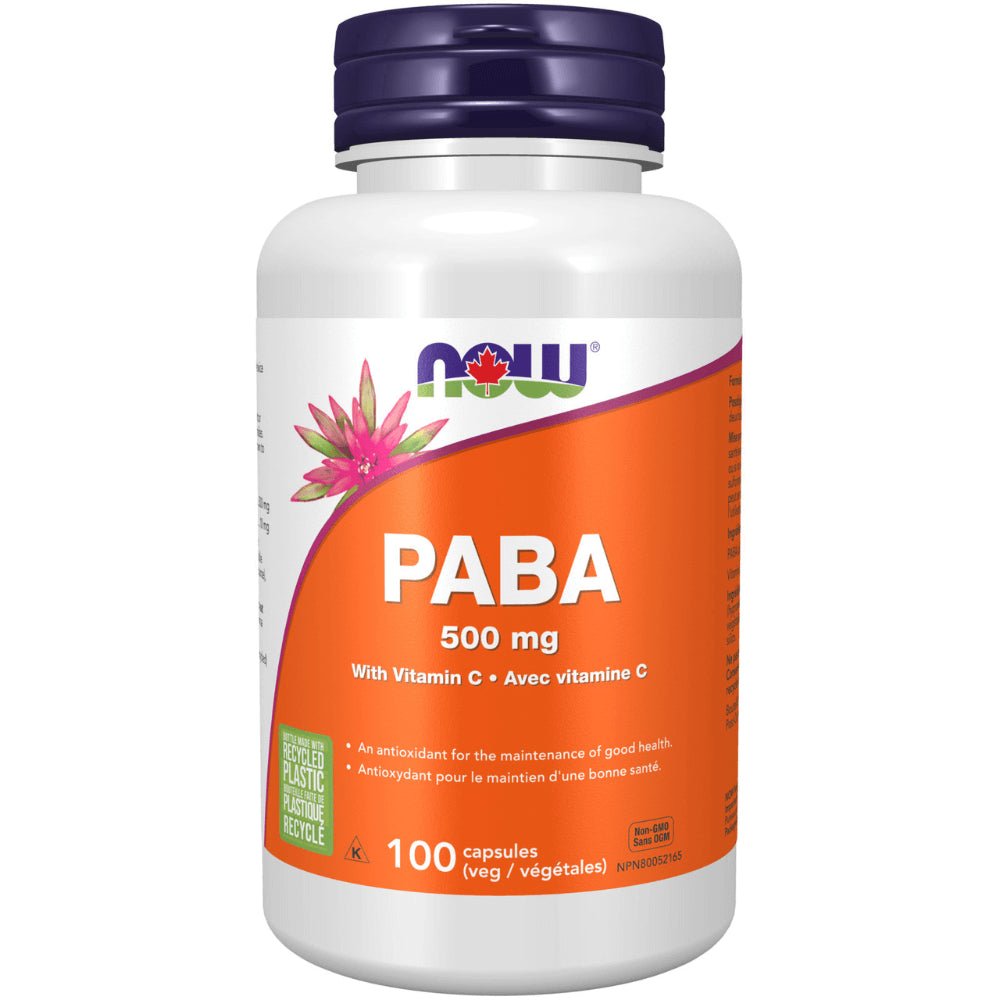 Now PABA 500 mg with Vitamin C 100 Veg Capsules - Nutrition Plus