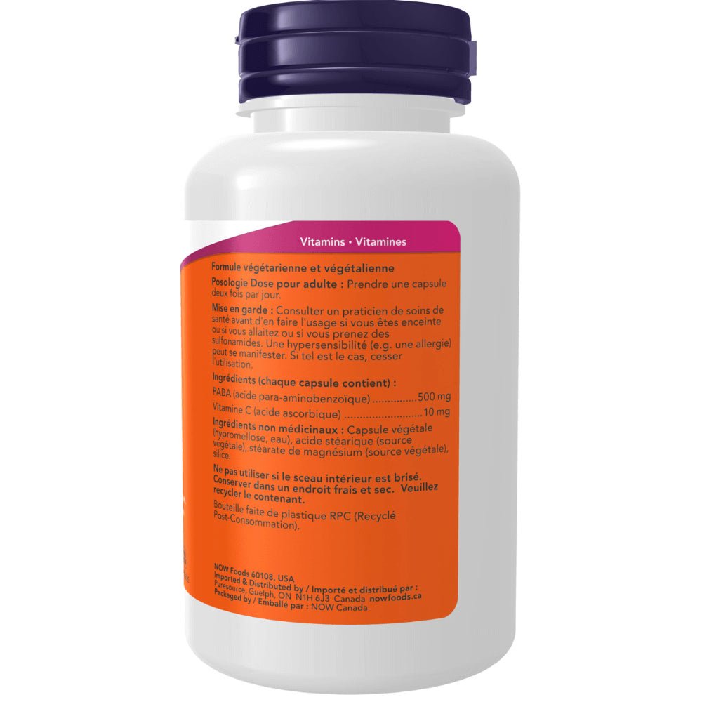 Now PABA 500 mg with Vitamin C 100 Veg Capsules - Nutrition Plus