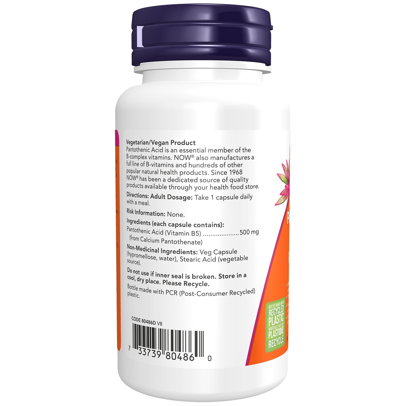 Now Pantothenic Acid 500 mg 250 Veg Capsules - Nutrition Plus