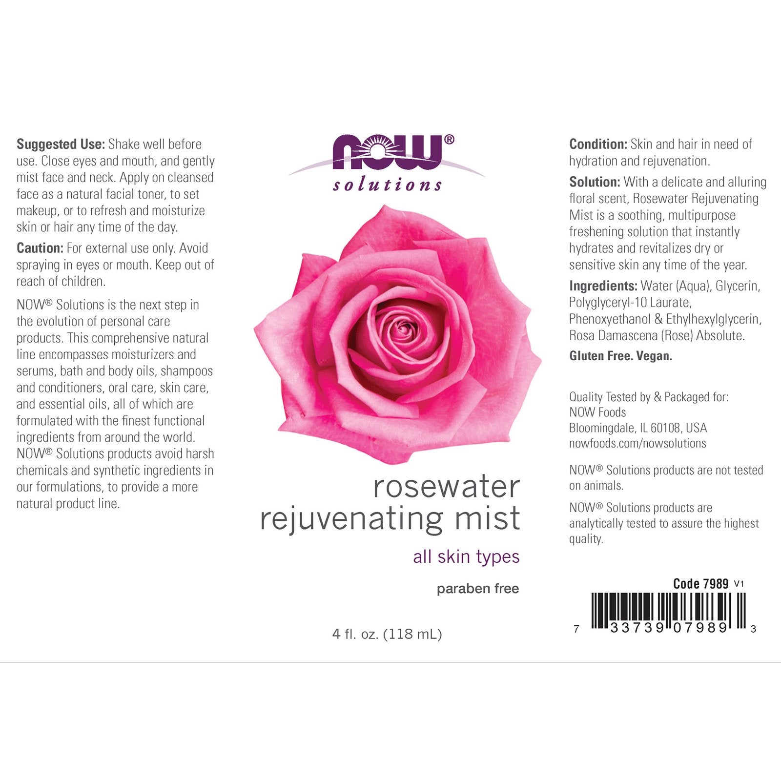 Now Rosewater Rejuvenating Mist 118 mL - Nutrition Plus