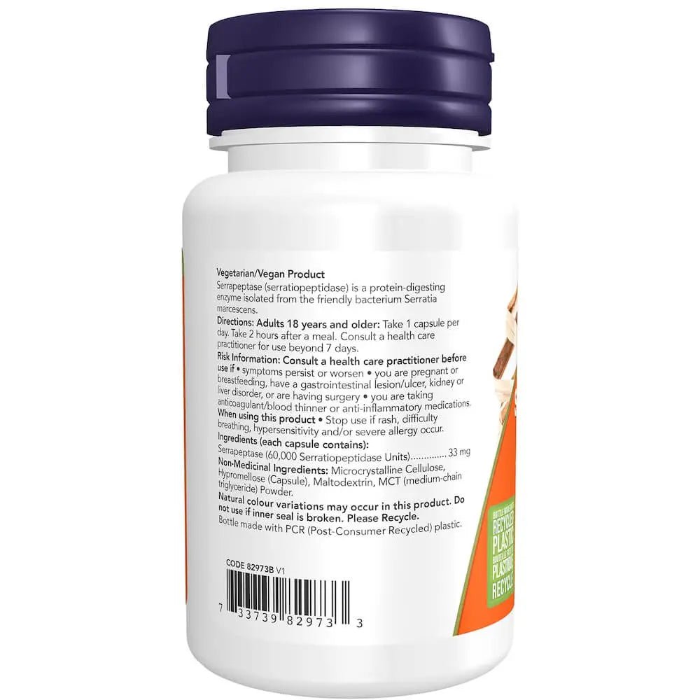 Now Serrapeptase 60,000 SU 60 Vegetarian Capsules - Nutrition Plus