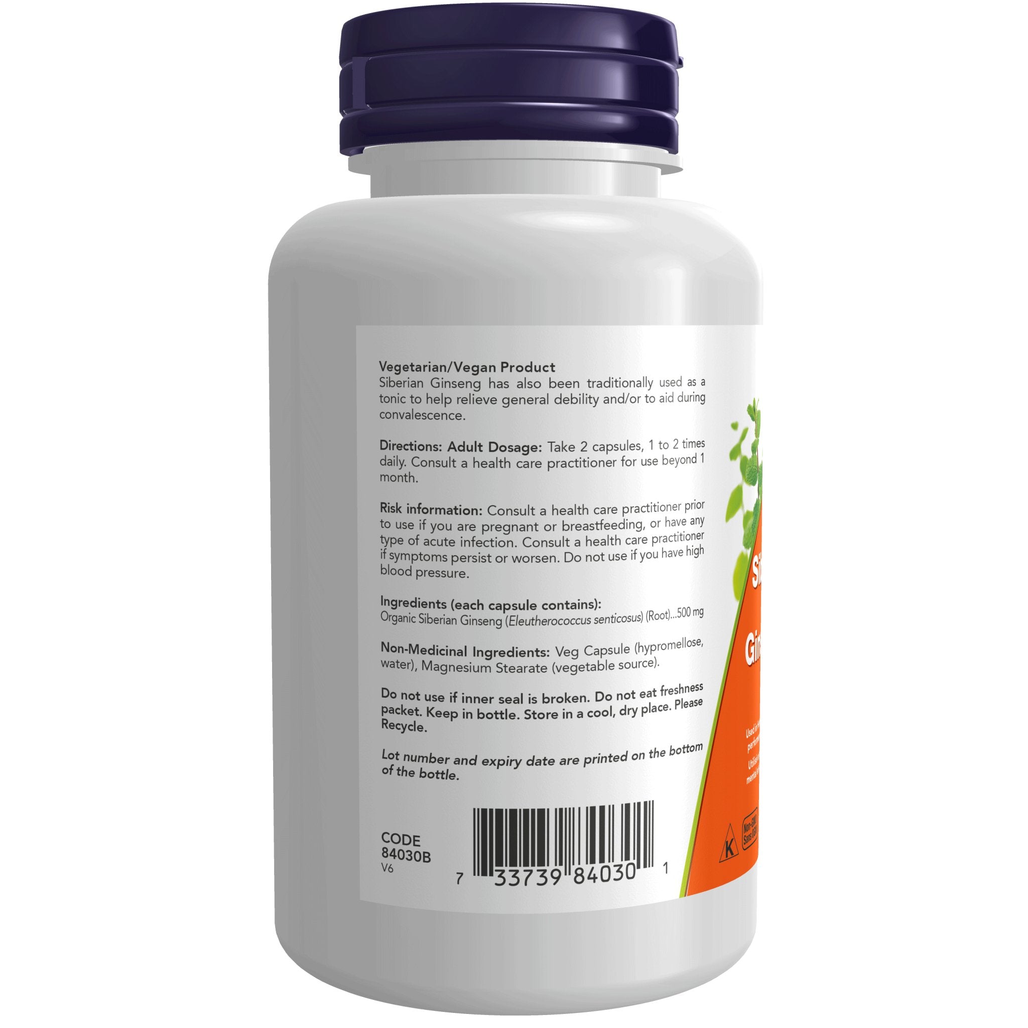 Now Siberian Ginseng 500mg 100 Veg Capsules - Nutrition Plus