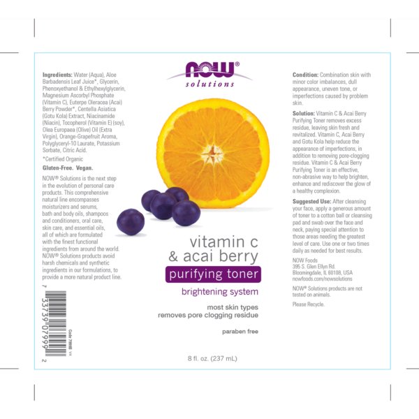 Now Vitamin C & Acai Purifying Toner 237mL - Nutrition Plus