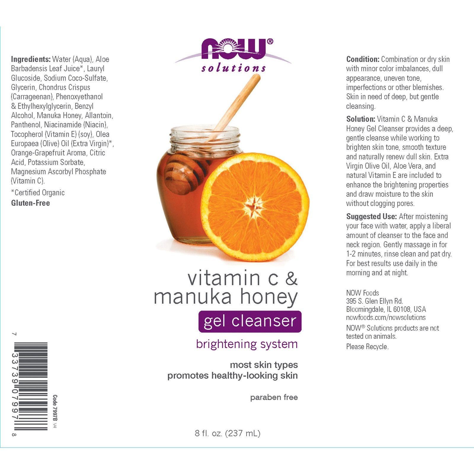 Now Vitamin C & Manuka Honey Cleanser 237mL - Nutrition Plus