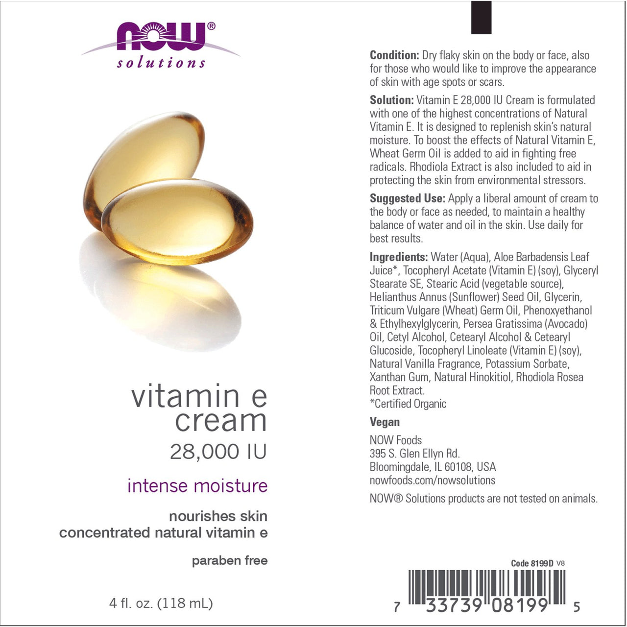 Now Vitamin E Cream 118mL - Nutrition Plus