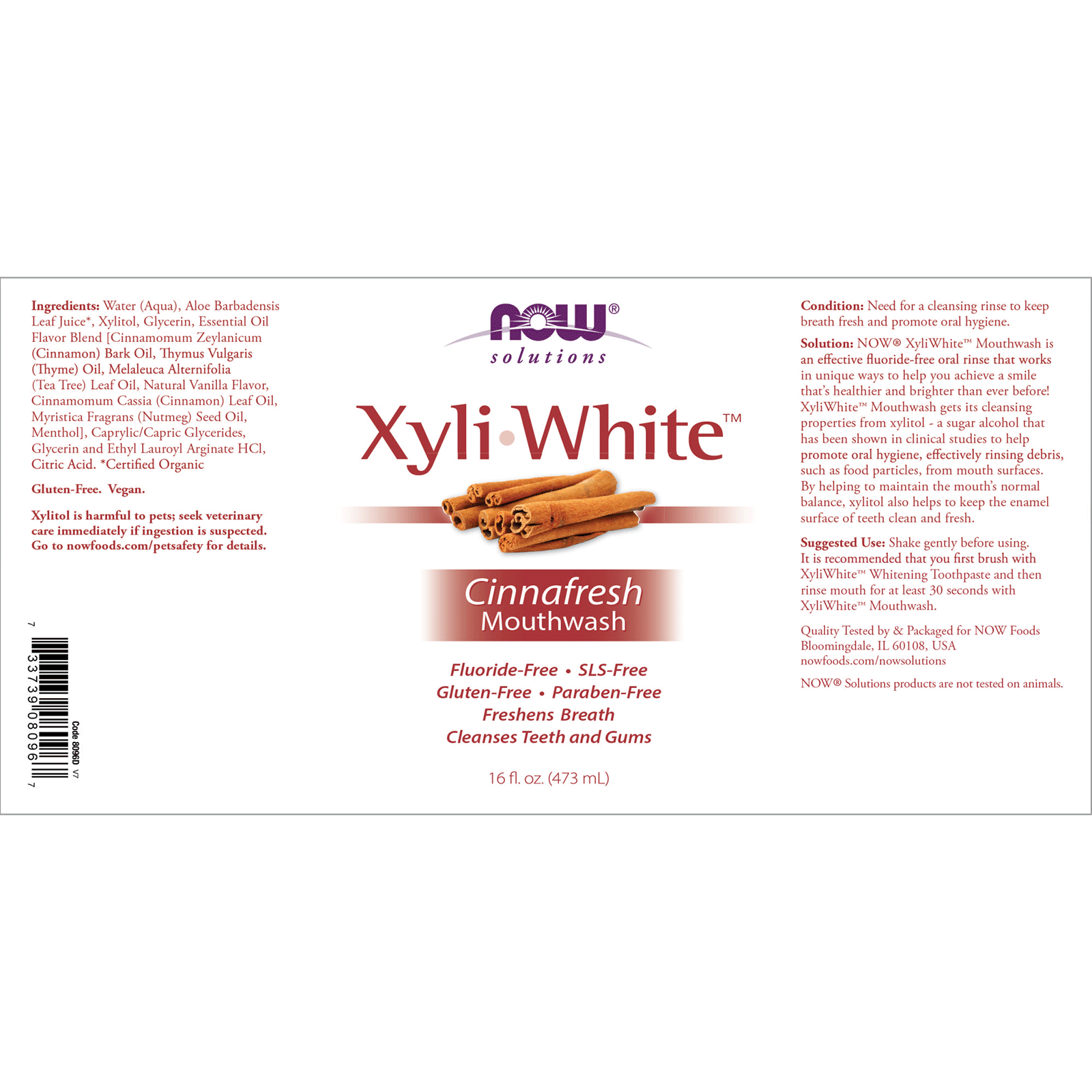 Now Xyliwhite™ Cinnafresh Mouthwash 473mL - Nutrition Plus