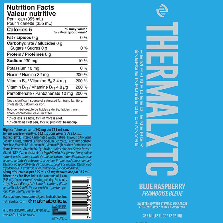 Nutrabolics Termal XTC RTD Hemp Energy Drink- Blue Raspberry 355mL - Nutrition Plus