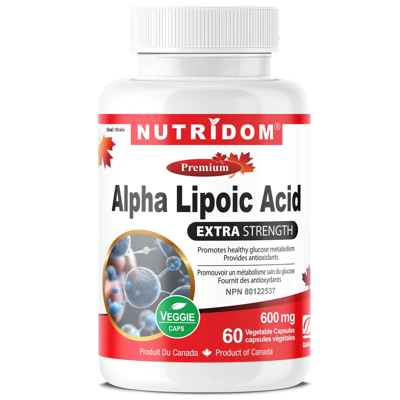 Nutridom Alpha Lipoic Acid 600mg Extra Strength, 60 Veg Capsules - Nutrition Plus