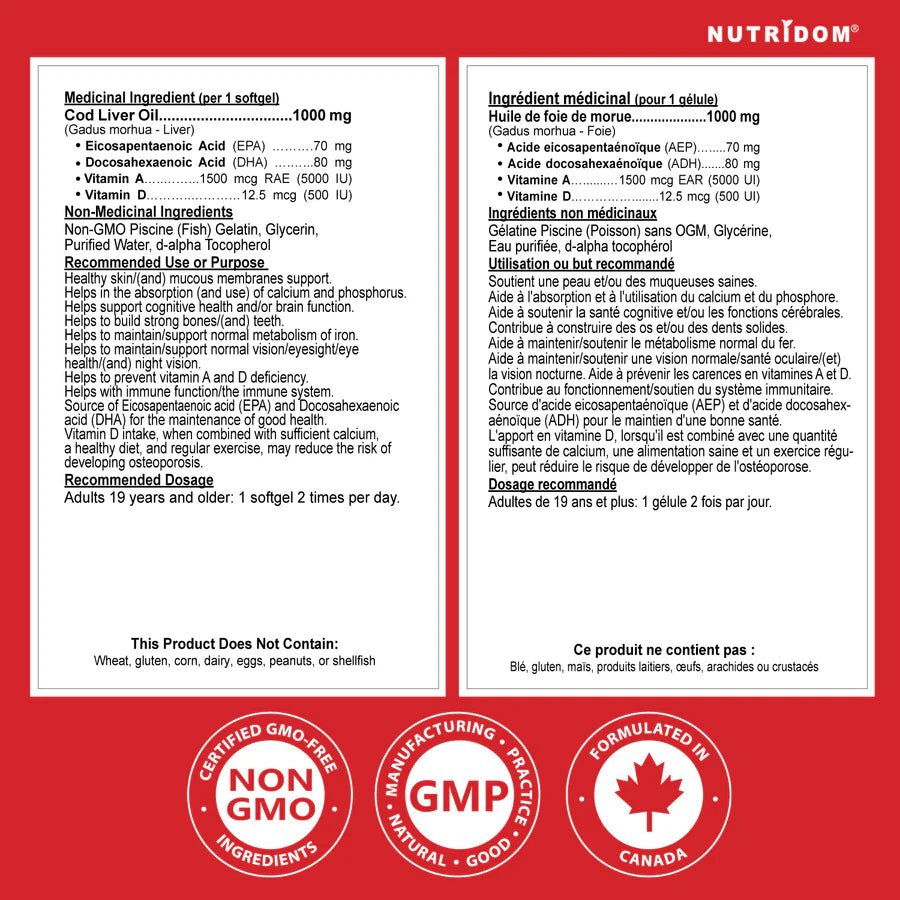 Nutridom Atlantic Cod Liver Oil 120 Softgels - Nutrition Plus