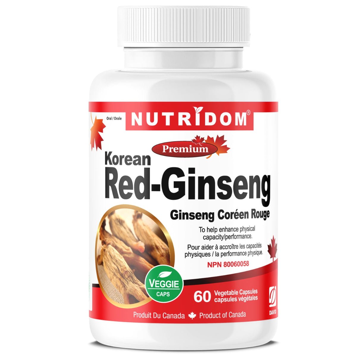 Nutridom Korean Red Ginseng 500mg 60 Veg Capsules - Nutrition Plus
