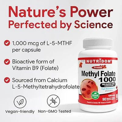 Nutridom Methyl Folate 1000mcg - 90 Veg Capsules - Nutrition Plus