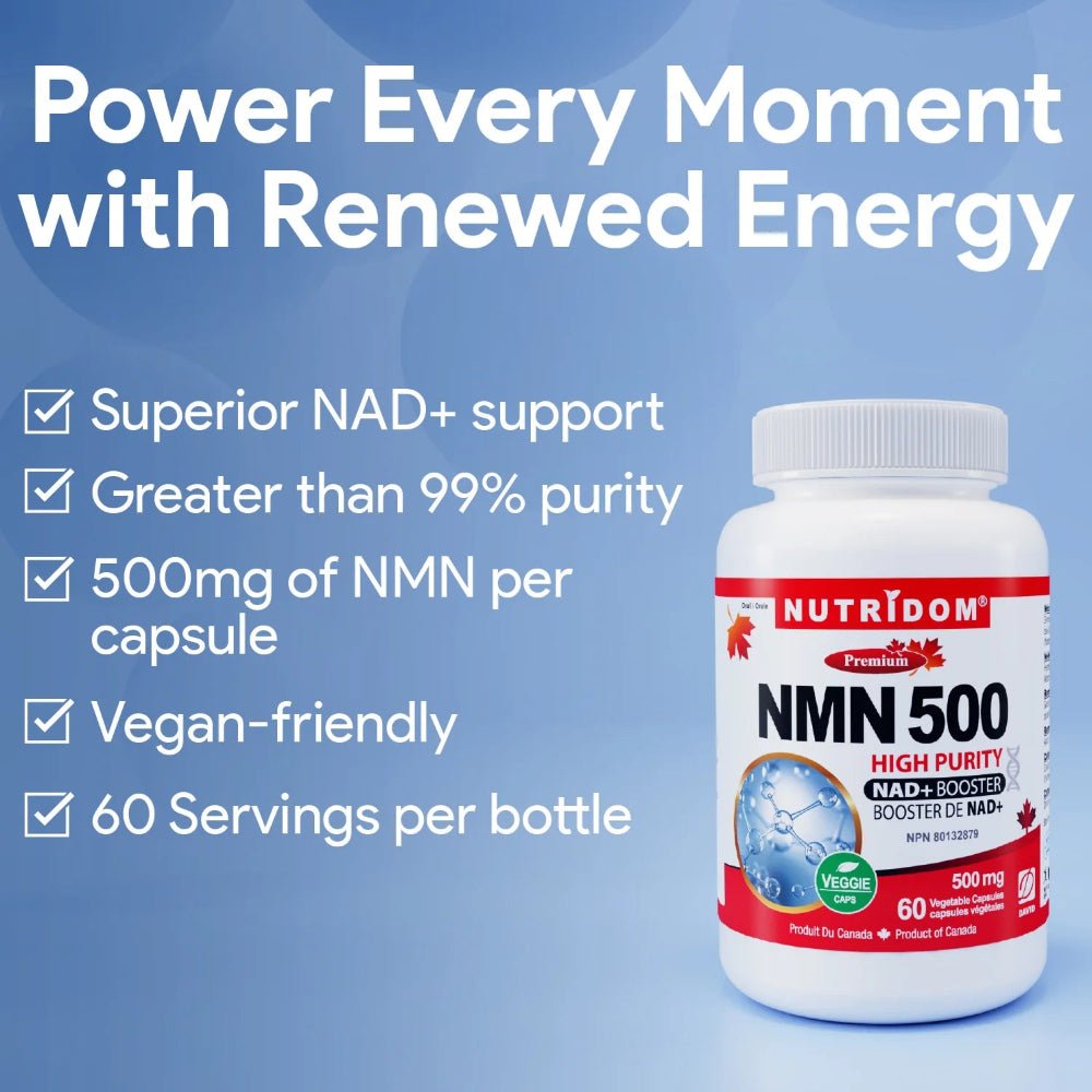 Nutridom NMN 500mg - 60 Veg Capsules | NAD+ Booster - Nutrition Plus