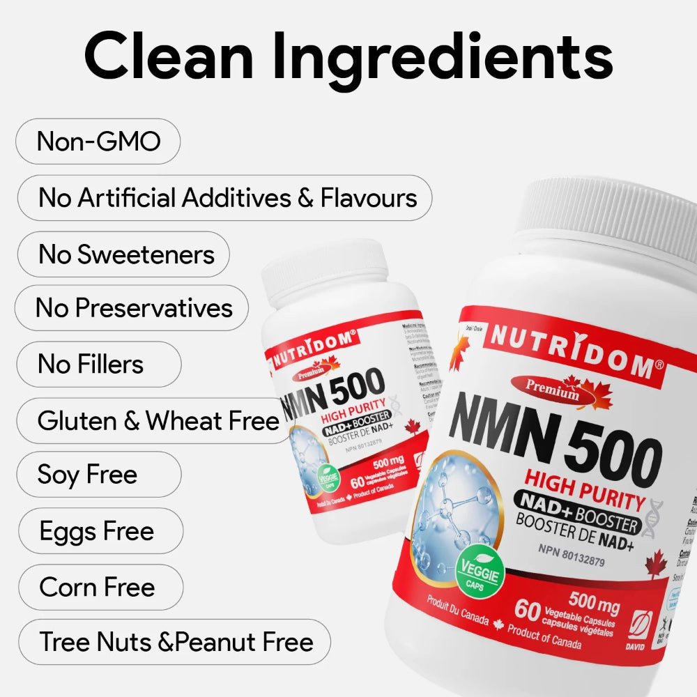 Nutridom NMN 500mg - 60 Veg Capsules | NAD+ Booster - Nutrition Plus