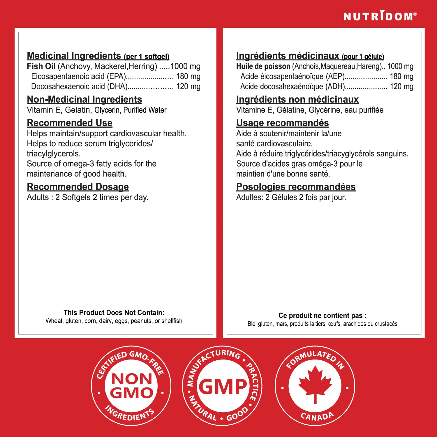 Nutridom Omega - 3 Fish Oil 1000mg 300 Softgels - Nutrition Plus