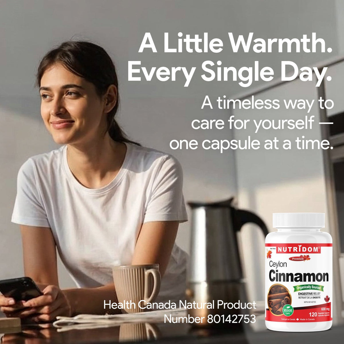 Nutridom Organic Ceylon Cinnamon 600mg 120 Veg Capsules - Nutrition Plus