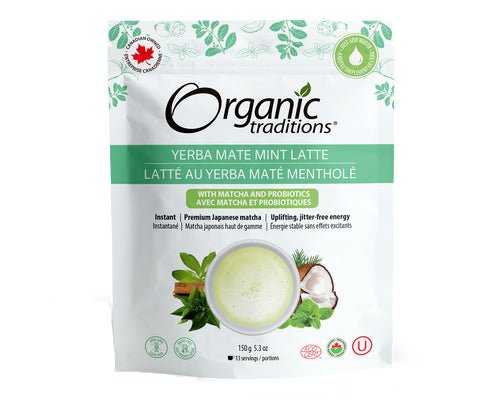 Organic Traditions Organic Yerba Mate Mint Latte with Matcha and Probiotics - Nutrition Plus